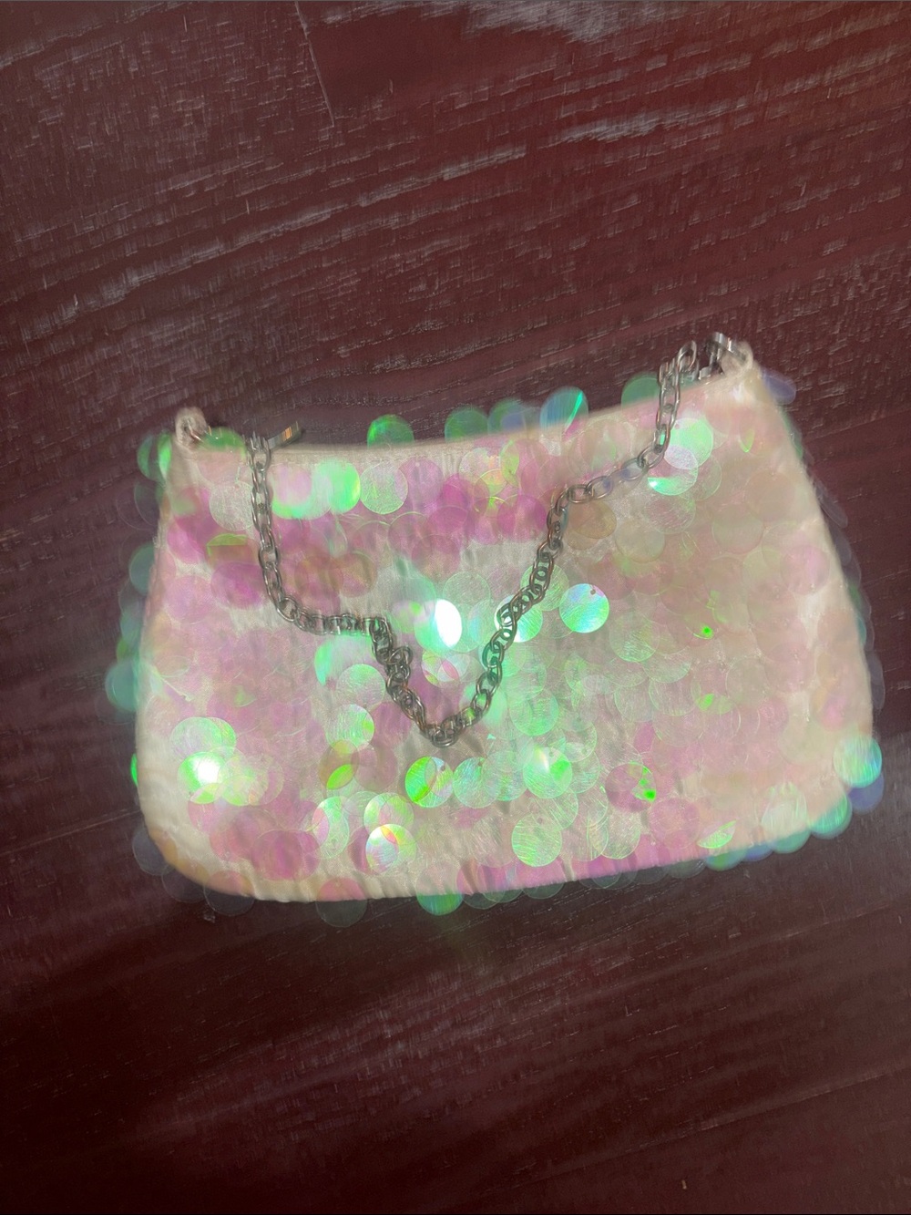 Sequin Chain Shoulder Bag in Iridescent Pink